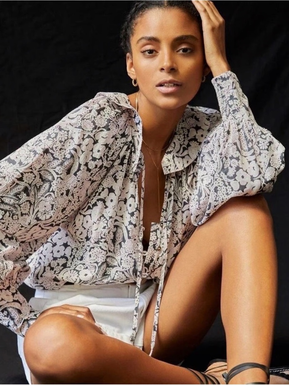 Anthropologie Floral Button Up Peasant Top M